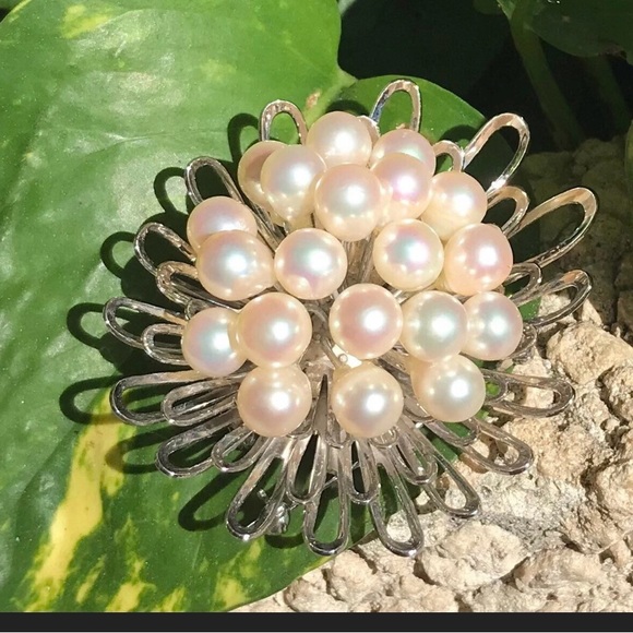 Vtg sterling silver Ex-Large Japanese Cultured Cluster...